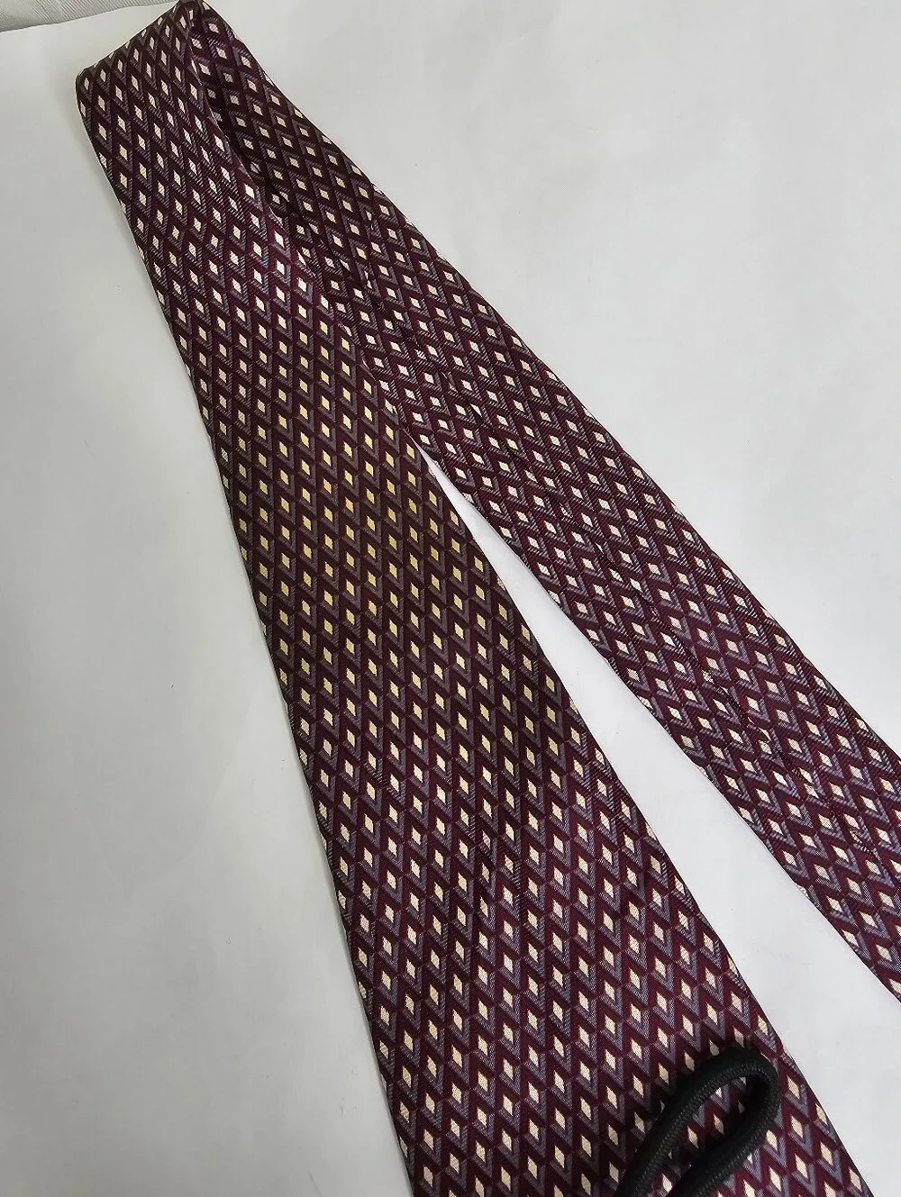 Christian Dior Maroon Diamond-Pattern Silk Tie